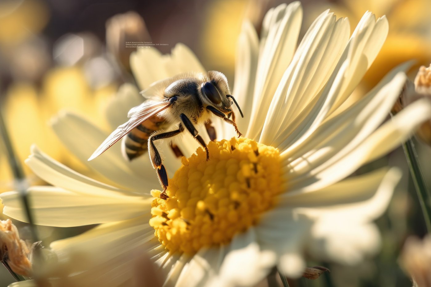 A vibrant display of nature's beauty a bee collecting nectar fro